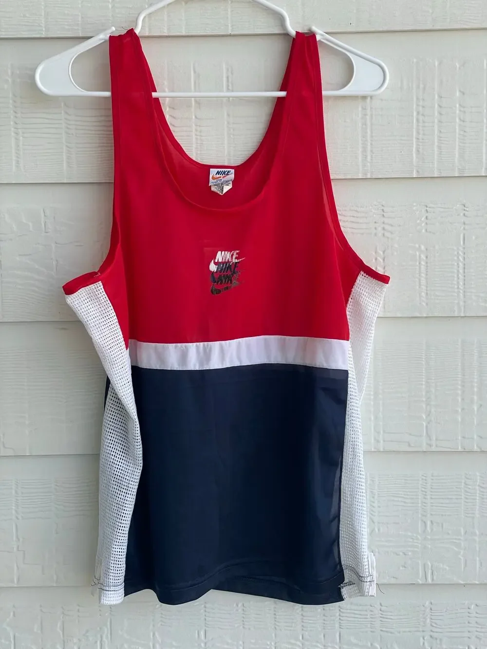 Nike Mesh Splice Tank Vintage 3 check logo Medium, Made in USA 70's-80s